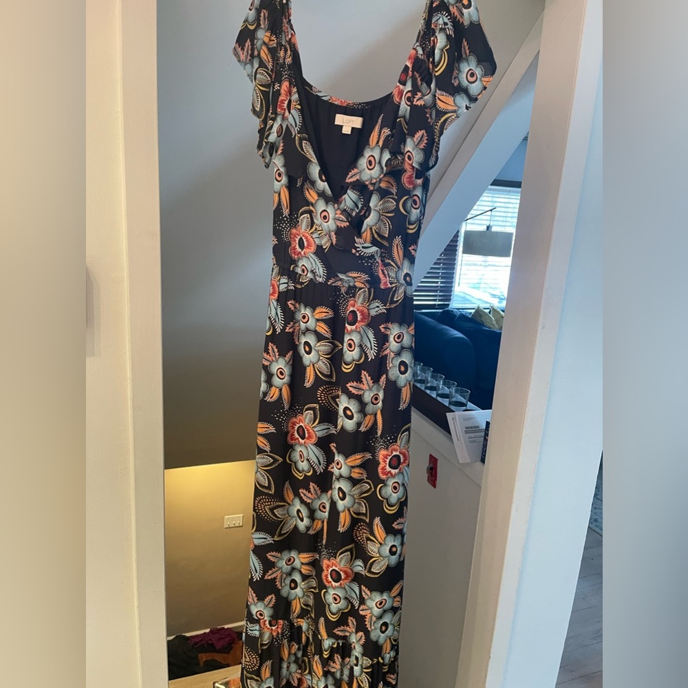 Floral maxi dress from LOFT, off the shoulder.